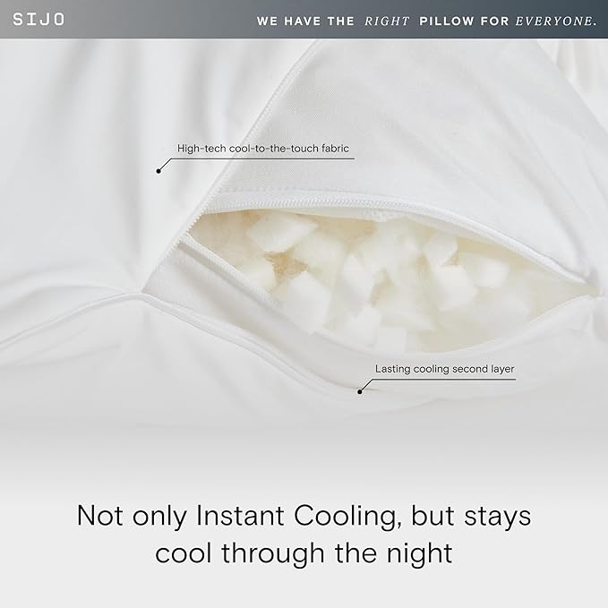 Sijo FlexCool Shredded Memory Foam Pillow - Adjustable Bed Pillow Last Cooling Surface - Good Housekeeping 2025 Bedding Award Winner - CertiPUR-US - Medium Firm for Back, Side, Stomach Sleeper (Queen)