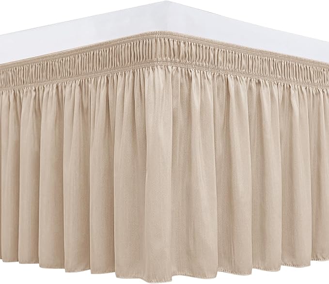 Biscaynebay Wrap Around Bed Skirts for King & Cal King Beds 14" Drop, Sand Adjustable Elastic Dust Ruffles Easy Fit Wrinkle Resistant Silky Luxurious Fabric Machine Washable