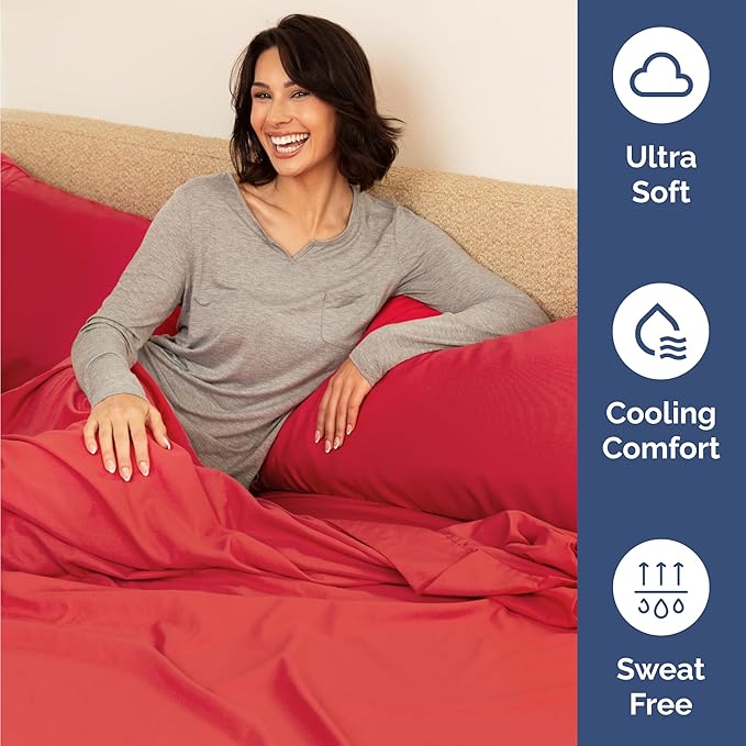 Twin 4 Piece Sheet Set - Cooling, Comfy & Breathable - Hotel Luxury Bedding - Includes Fitted Sheet for Women, Men, Kids and Teens - 1 Flat, 1 Fitted Sheet, 2 Pillowcases with Deep Pockets - Red