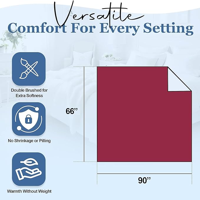 Thermee Micro Flannel Twin Size Blankets, Lightweight All Seasons Cozy Blanket, Throw Blankets for Home and Living Room, Comfy & Soft Blanket for Couch, Machine Wash, No Pilling - Burgundy