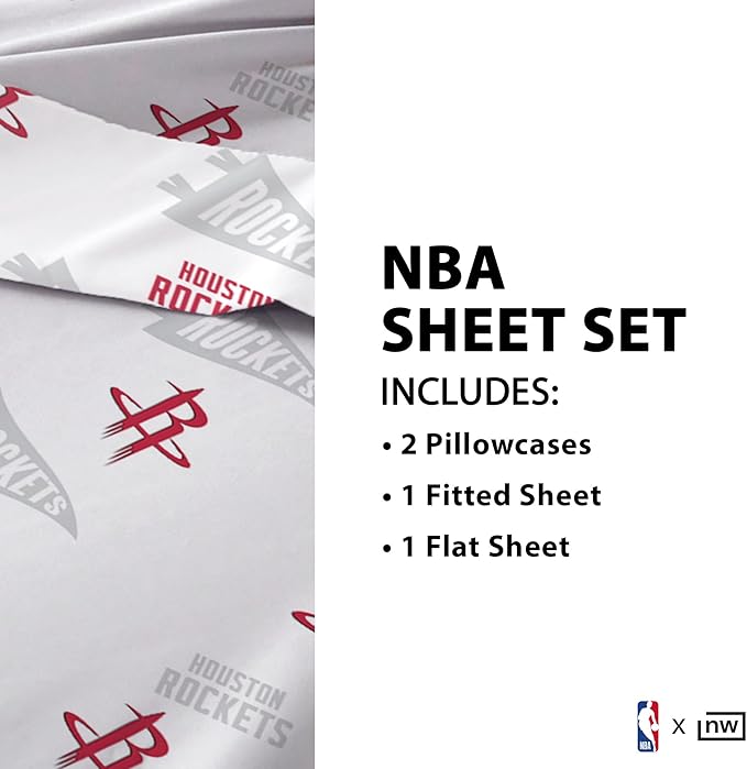 Northwest Officially Licensed Houston Rockets NBA Twin Size Sheet Set – Soft Team Logo Bedding for Dorms, Bedrooms, Fan Caves & Game Day Style