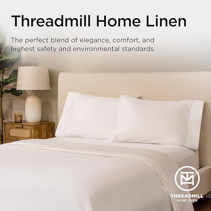Threadmill Luxury Supima Queen Sheet Set, 1200 Thread Count 100% Cotton Sheets for Queen Size Mattress, 4 Pc Bed Sheets Queen Size Set, 5-Star Hotel Quality White Queen Sheets Elasticized Deep Pocket
