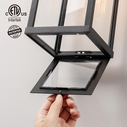 mirrea 18" Classic Outdoor Wall Sconce 1 Light in Matte Black Rectangular Metal Frame and Clear Glass Shade Waterproof Porch Light Patio Light Pack of 2