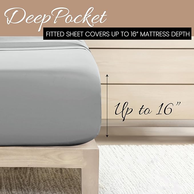 Linen Market Brushed Microfiber Full Sheet Set 4 Piece – Oeko-TEX Certified Ultra Soft & Wrinkle-Free - 16" Deep Pocket Sheets - Easy Care Full Size - Light Gray