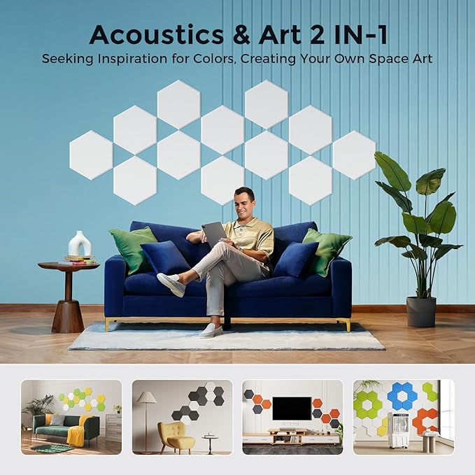 Self-Adhesive Acoustic Panels [390 lbs/yd³ Ultra-High Density], 2nd Generation Sound Absorbing Panel, Professional Level Sound Panel, Polyester Soundproof Foam [Size M, White]