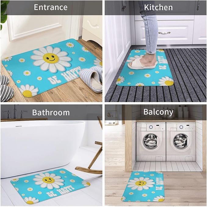 Cute be Happy Daisy Front Welcome Doormat, Anti Slip Floor Mat Dirty Resistant Floor Mat