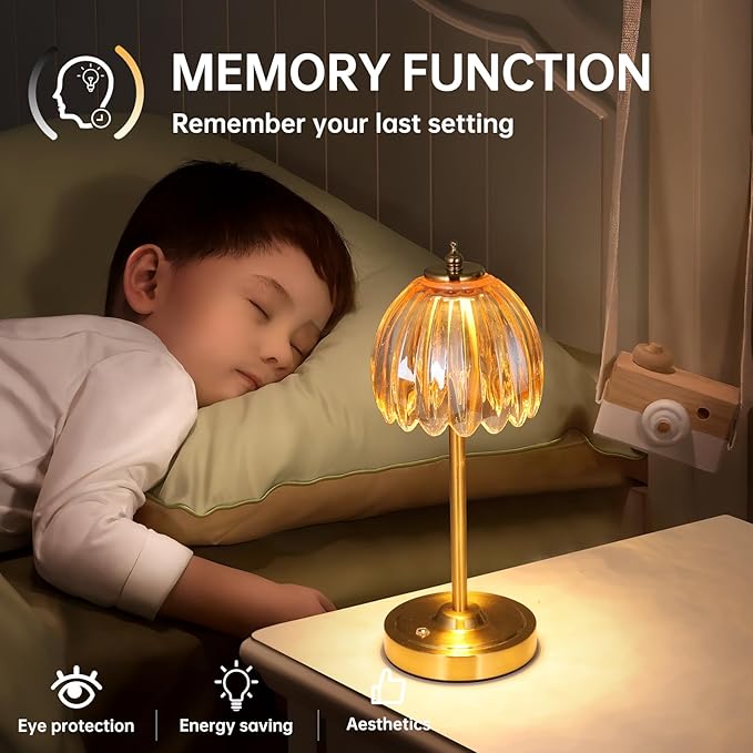 Tulip Table Lamp with 5000mAh Battery & Touch Control, Small Cordless Table Lamp with 3 Colors, Dimmable Rechargeable Battery Operated Table Lamps for Bedroom, Bedside, Desk (Amber Tulip)