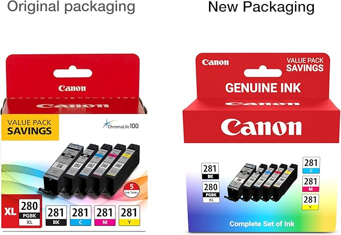 Canon PGI-280XL/CLI-281 5 Color Pack Compatible to TR8520, TR7520, TS9120 Series,TS8120 Series, TS6120 Series
