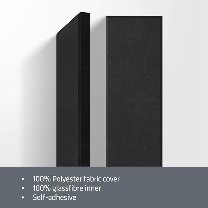UMIACOUSTICS 2 PCS Fiberglass Acoustic Panels, 48x12x2 Inches Sound Absorbing Panels,Sound Proof Panels for Studios, Office, Home Theater. (Black)