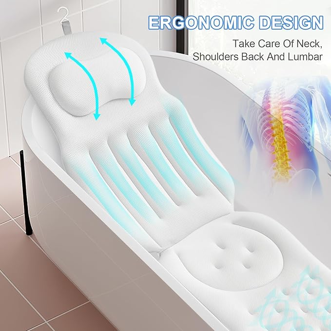 Full Body Bath Pillow 51" X 16" Bath Pillows for Tub Soft 5d Mesh Spa Cushion for Full Body Bath Pillow, Thick Bath Cushion Luxury Pressure Relief for Neck, Waist, Hip Support, Spa Accessories