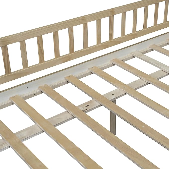 Bellemave Full Size Bed Frames with Rails for Kids, Full daybed Frame with Drawers for Boys/Girls/Adults， Natural