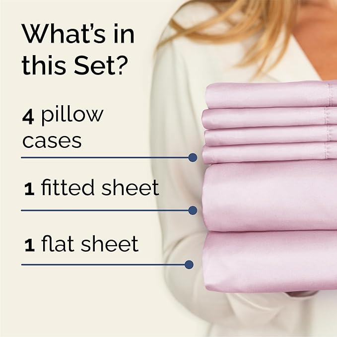 Queen 6 Piece Sheet Set - Cooling, Comfy & Breathable - Hotel Luxury Bedding, Includes Fitted Sheet for Women, Men, Kids & Teens - 1 Flat, 1 Fitted Sheet, 4 Pillowcases with Deep Pockets - Light Pink