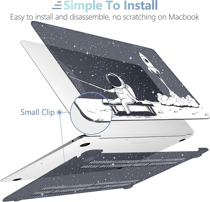 MEEgoodo MacBook Air Case 13.3 Inch - Hard Shell with Keyboard Cover & Touch ID - Astronaut Rocket Glitter