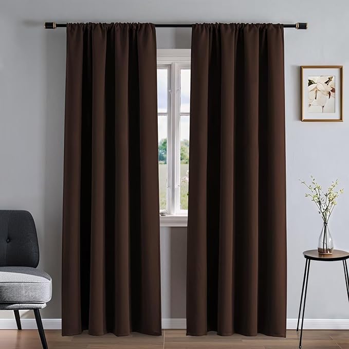 Blackout Curtains 90 Inches Long 2 Panels Set, Chocolate Curtains Thermal Insulated Room Darkening Drapes for Bedroom, Rod Pocket Light Blocking Drapes Living Room(52W × 90L, Chocolate)