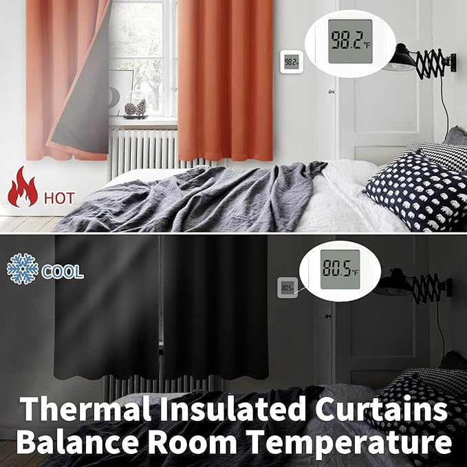 BGment Thermal Insulated 100% Blackout Curtains 72 Inch Length 2 Panels, Total Light Blocking Curtains for Bedroom, Grommet Window Drapes with Thick Black Liner, 52 Inch Wide Each Panel, Terracotta