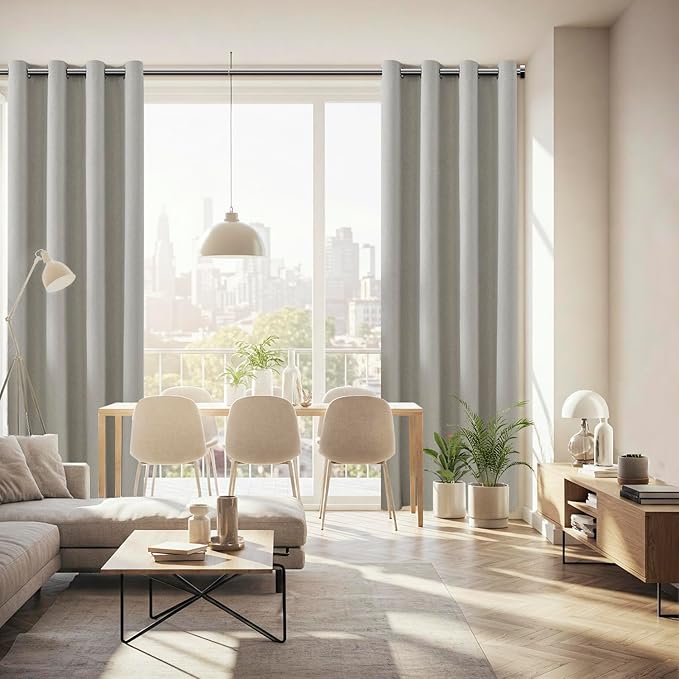 ChrisDowa 100% Blackout Greyish Beige Solid Curtains 54 Inches Long 2 Panels for Bedroom Living Room,Farmhouse Room Darkening Thermal Insulated Soundproof Grommet Top Window Treatment Drapes,52x54