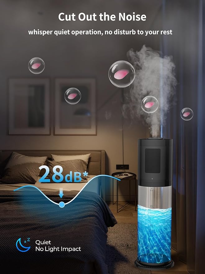 8L Humidifiers for Bedroom, 30dB Quiet, 500ft² Coverage, 60H Runtime, Top Fill, 3-in-1 Humidifier Large Room & Essential Oil Diffuser & Ambient Light, Sleep Mode, 16H Timer, Auto Shutoff Protection