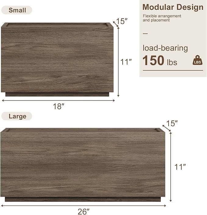 Stackable Storage Drawers, Wooden Drawer Storage Organizer, Modern Nightstands with Wooden Drawers, Small Storage Cabinet, Modular Design, Available in 2 Sizes for Versatile Use Walnut Small