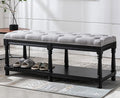 Kmax Storage Entryway Bench Tufted Shoe Rack Bench Black Wood Window Bench for Hallway Entrance Bedroom Corner, Grey