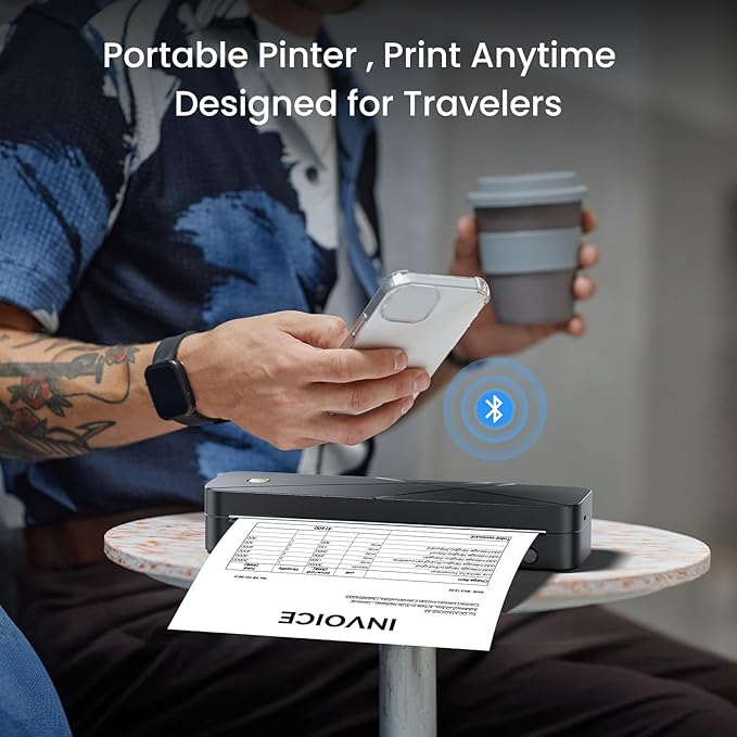 Portable Printers Wireless for Travel, Inkless Printer for Phone & Laptop, Thermal Bluetooth Small Compact Mobile Printer for Home Use, Support 8.5" X 11" US Letter & A4 Size
