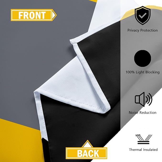 Yellow 100% Blackout Curtains 45 inch Length 2 Panels Set Black White Grey Modern Abstract Geometric Drapes for Kitchen Black Out Curtains Insulated Room Darkening Small Window Curtains, 42Wx45L