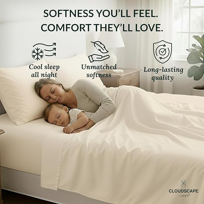 Cloud Scape Linen 100% Egyptian Cotton King Sheets Set – 400 Thread Count, 4-Piece Soft Hotel Quality Bedding Set,Deep Pockets up to 16”, Ivory