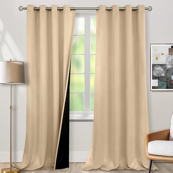 BGment Beige Blackout Curtains 95 Inches Long 2 Panels Set for Living Room, Thermal Insulated 100% Light Blocking Curtains & Drapes, Grommet Soundproof Curtains for Bedroom Window, Each 52 Wide