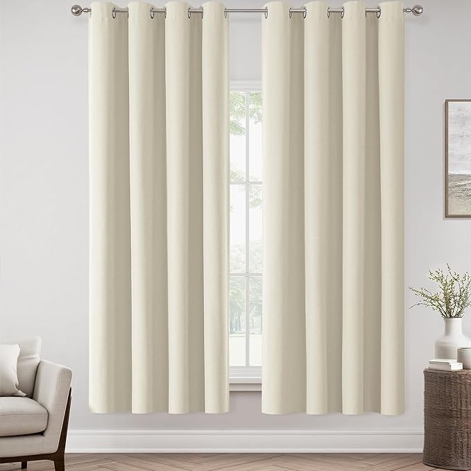ChrisDowa 100% Blackout Birch Solid Curtains 72 Inches Long 2 Panels for Bedroom Living Room,Farmhouse Room Darkening Thermal Insulated Soundproof Grommet Top Window Treatment Drapes,52x72