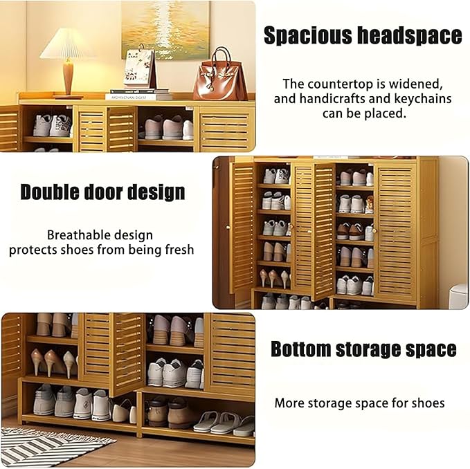 Bamboo Shoe Cabinet, 36-40 Pairs 7 Tier Shoe Rack with Doors, Freestangding Shoe Cabinet Organizer with Shelves, 43" Tall Shoe Rack Organizer for Entryway, Closet, Hallway