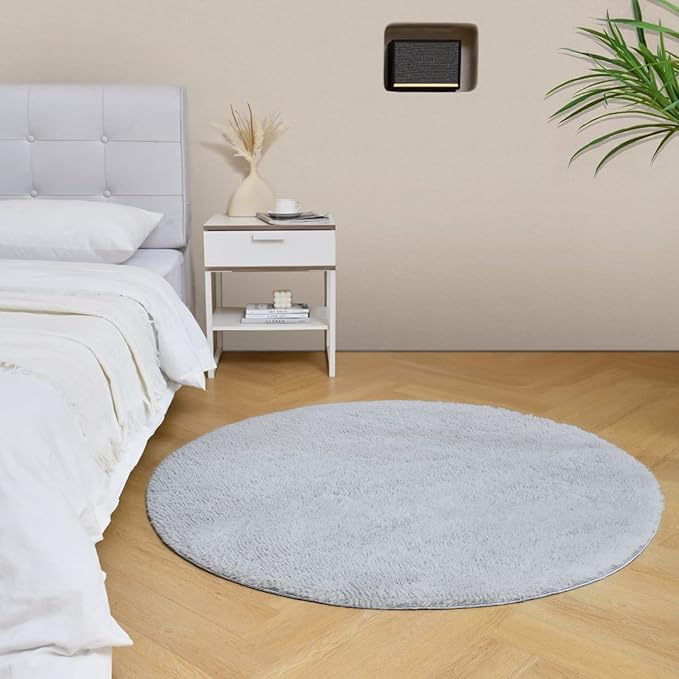 duduta Grey Fluffy Round Rug 4x4 ft, Shag Fuzzy Plush Circle Throw Rug for Nursery Bedroom Living Room Home Decor