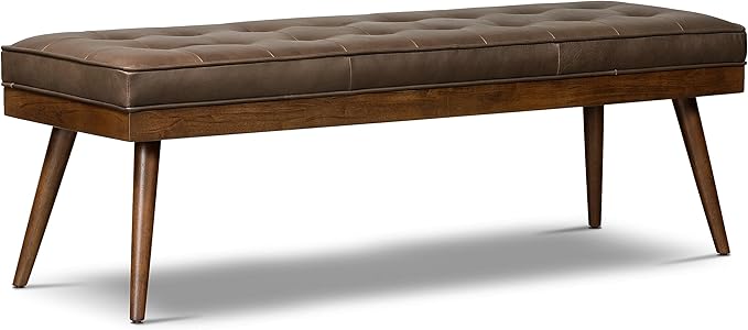Poly & BARK 55" Tufted Leather Bed Bench for Bedroom End of Bed - Living Room Entry Way Bench - Pure Italian Leather Upholstery with a Solid Wood Frame - Ottoman Bench with Wooden Legs - Cocoa Brown