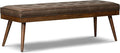 Poly & BARK 55" Tufted Leather Bed Bench for Bedroom End of Bed - Living Room Entry Way Bench - Pure Italian Leather Upholstery with a Solid Wood Frame - Ottoman Bench with Wooden Legs - Cocoa Brown