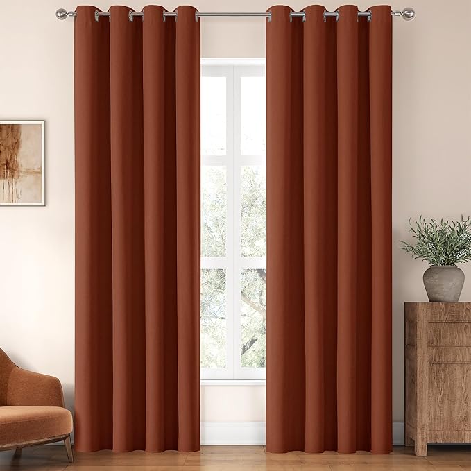 ChrisDowa 100% Blackout Terracotta Solid Curtains 84 Inches Long 2 Panels for Bedroom Living Room,Farmhouse Room Darkening Thermal Insulated Soundproof Grommet Top Window Treatment Drapes,52x84
