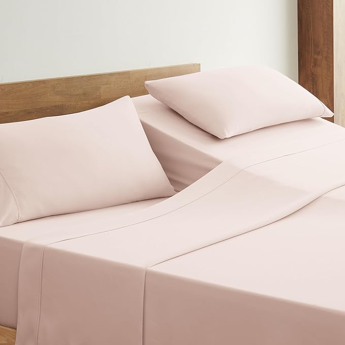 UGG Split King Sheet Set 5-Piece Luxury Cooling Sheets Deep Pockets Premium Bedding with 2 Shams Hypoallergenic Machine Washable Soft Lightweight Set for Adjustable Bed, Split King, Shell Pink (Hedi)