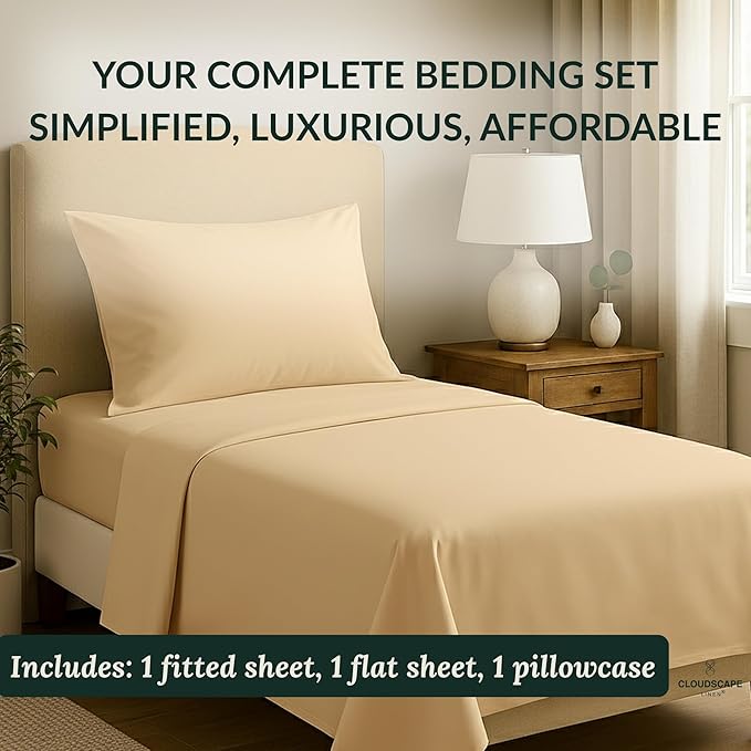 Egyptian Cotton Twin XL Size Sheets Set, 4 Linen