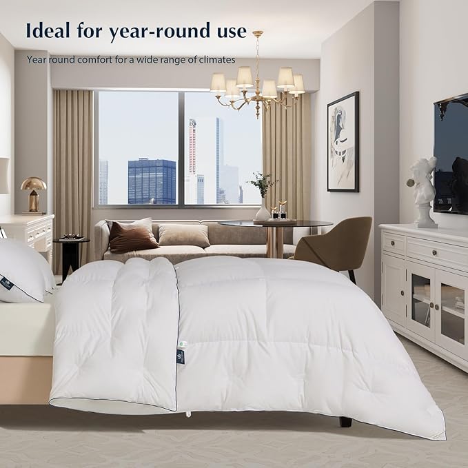 Pacific Coast Queen Comforter, White Goose Down Bed Comforter Queen Size,All Season Ultra Soft 100% Cotton Luxury Hotel Duvet Insert, 90"x90"