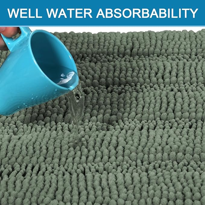 H.VERSAILTEX Bathroom Rugs Bath Rug Set 2 Piece Bathroom Contour Rug Toilet Mat Non Slip Contour Bath Rug Ultra Thick Water Absorbent Striped Bath Mats Washable(36" x 24" Plus 20" x 24" U, Green Bay)