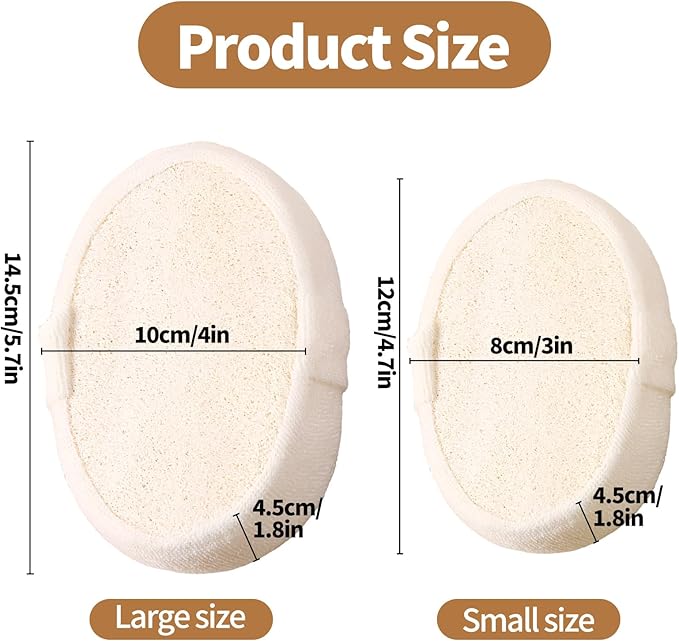 Natural Shower Loofah Sponge Exfoliating Body Scrubber，Natural Organic Beauty Exfoliating Loofah for Men and Women, Suitable for Cleansing Face Scrubber and Body Bath 2PCS (1 Small + 1 Large)