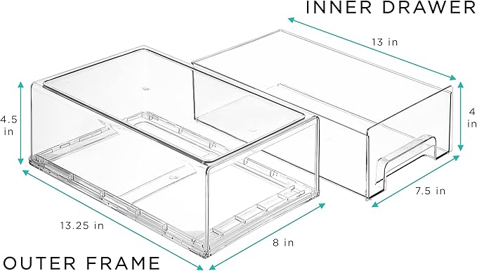 Sorbus Medium Clear Stackable Storage Drawers – 6-Pack Plastic Organizer Bins with Handles – Stackable Pull-Out Storage Drawers for Closet, Pantry, Office, Bathroom, Craft, and Toy Organization