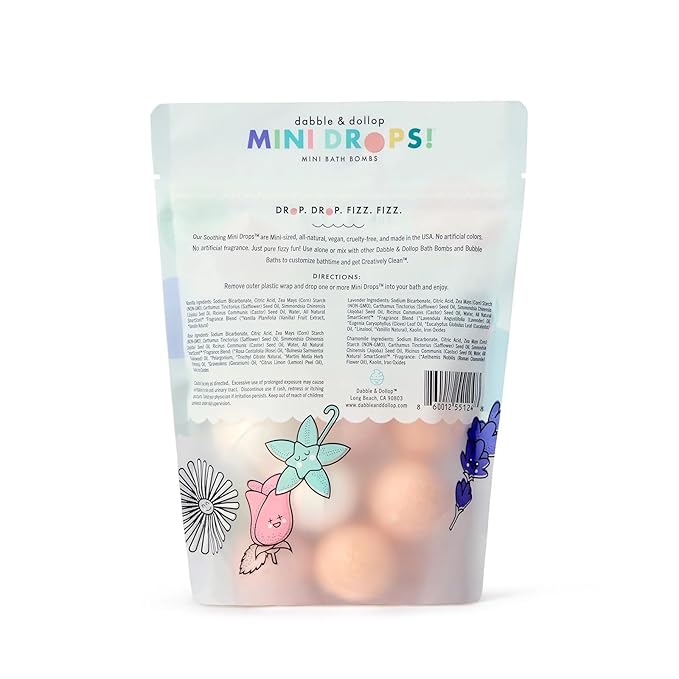 Dabble & Dollop Soothing Mini Bath Bombs & Vanilla Shampoo, Body Wash and Bubble Bath for Kids - All Natural, Resealable Pouch, Foaming Whip, Vegan, Gluten-Free, Cruelty-Free (Pack of 2)