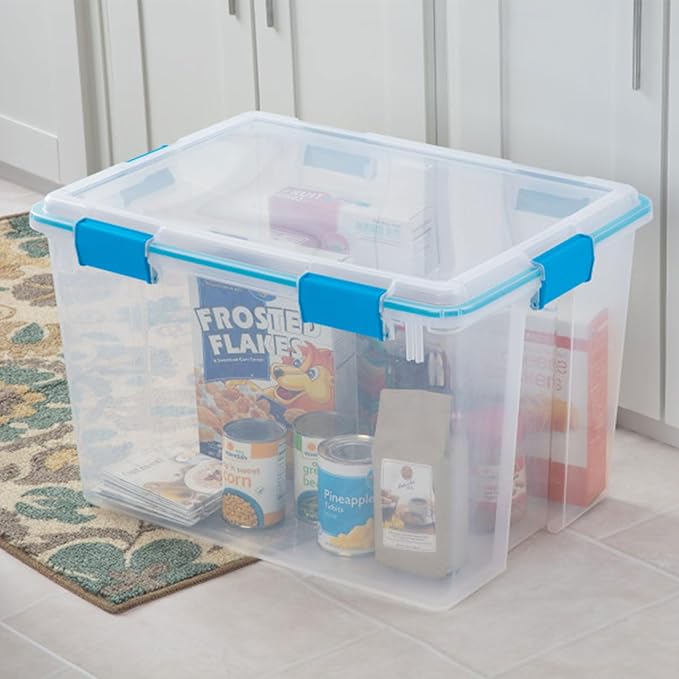 Sterilite 12-Pack Gasket Box, Weather-Resistant Storage Bins with Latching Lids, 80 Quart - Heavy-Duty Organizing Containers for Closet, Bathroom, and Office