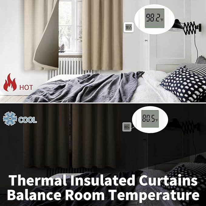 BGment 100% Blackout Curtains for Bedroom 84 Inch Length 2 Panels, Thermal Insulated Room Darkening Curtains Rod Pocket Soundproof Bedroom Living Room Window Curtains, Sand, Each 52 Inch Wide