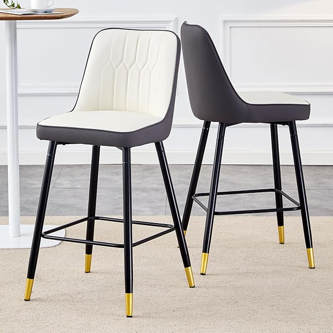 Bar Stools Set of 2,Counter Height Bar Stools with Back and Footrest,27" Barstools with Faux Leather Seat and Black Metal Legs,Counter Stools for Kitchen Island,Pub
