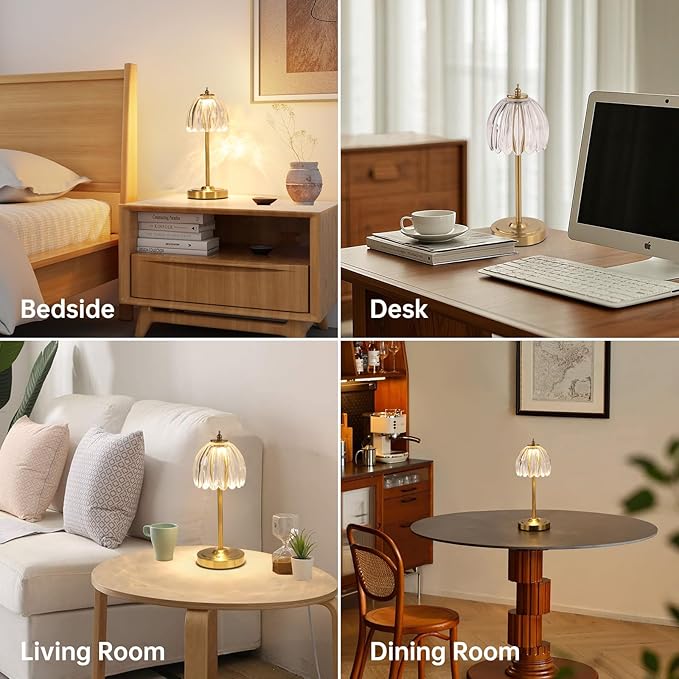 Set of 2 Tulip Table Lamp with 5000mAh Battery & Touch Control, Cordless Small Table Lamp with 3 Colors, Dimmable Rechargeable Table Lamps for Bedroom, Desk, Bedside (Transparent Tulip)