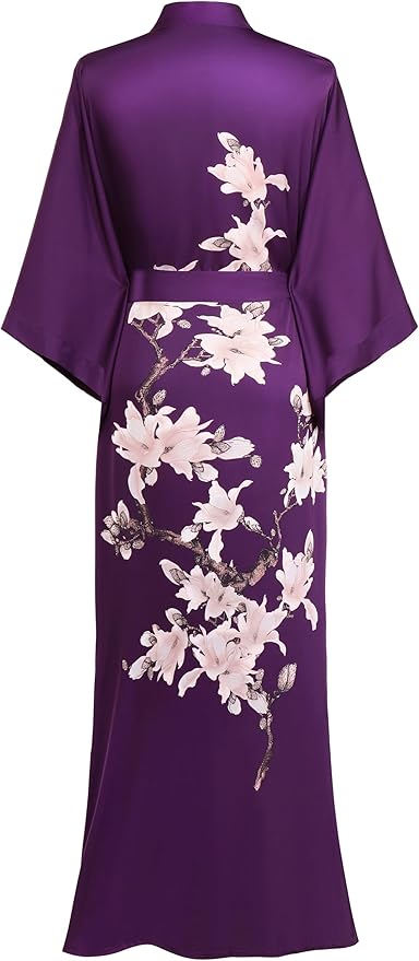 BABEYOND Kimono Robe Cover up with Box Long Floral Satin Sleepwear Silky Bathrobe Bachelorette Robe