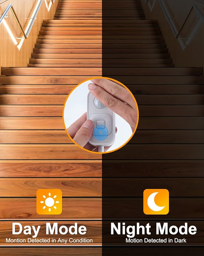 Motion Sensor Led Light Strip - Under Cabinet Lighting with Power Adapter, 6 Adjustable Brightness and Timing, Light Strips for Kitchen Cabinets, Stair, Showcase, Bedroom, 16.4ft 3000K WarmWhite