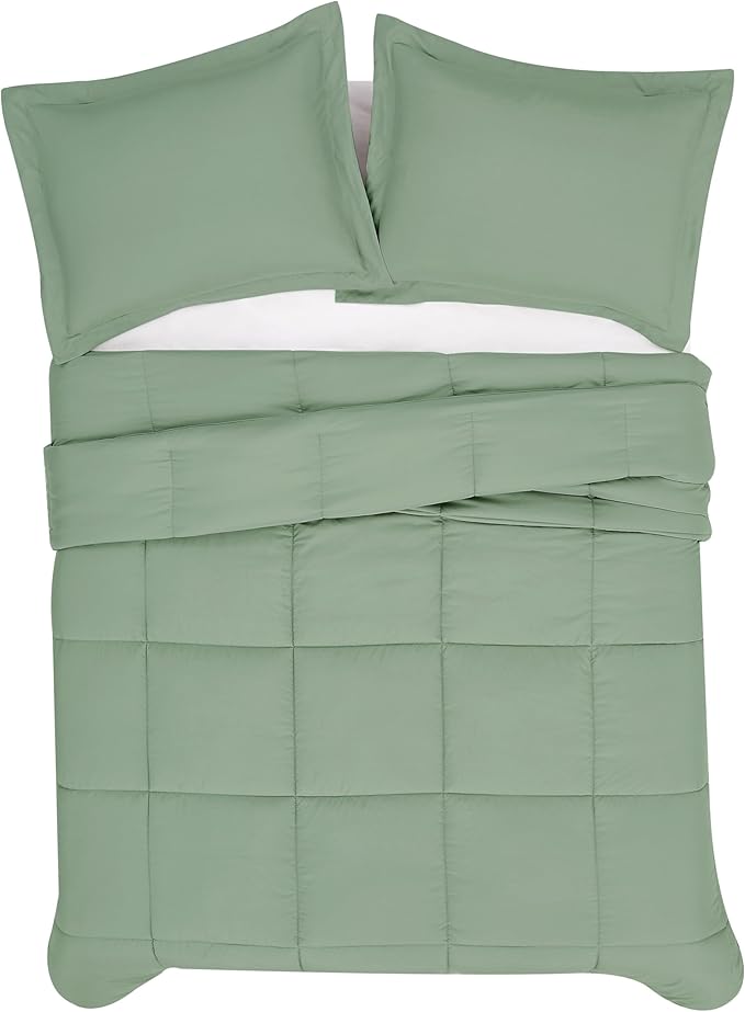 London Fog Garment Washed Solid Comforter Set Green Microfiber 3-Piece King Comforter Set, Solid Themed, Adult and Teen, Oeko-TEX Certified