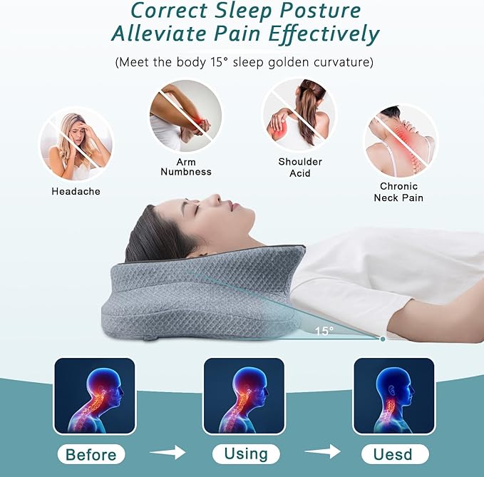 Cervical Neck Pillow for Pain Relief Sleeping, Contour Memory Foam Pillow, Ergonomic Side Sleeper Pillow for Adults, Cooling Orthopedic Neck Support Pillow for Back Stomach Sleepers