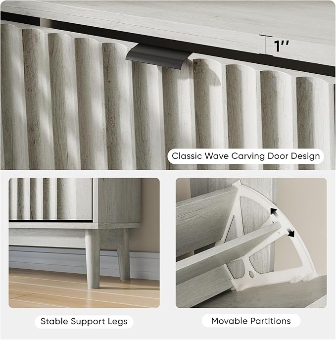 Shoe Storage Cabinet with 2 Flip Drawers, Walnut Fluted Narrow for Entryway, Slim Shoe Rack Cabinet Organizer 31.5in (Gray)