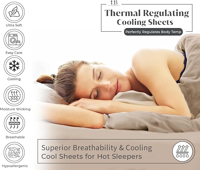 Luxury Bamboo Market | Queen Size Bed Sheet Set | 100% Viscose Made from Bamboo | Organically Grown | Ultra Soft | Cooling Sheets for Hot Sleepers | 17" Deep Pocket [Dune]